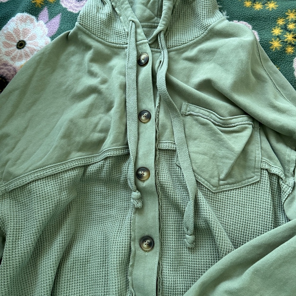 American Eagle Women's Green Hooded Jacket